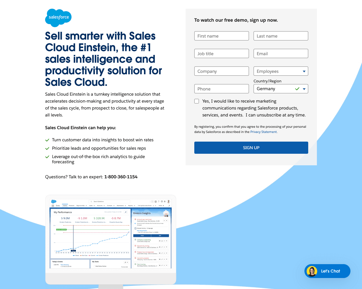 Screenshot of Salesforce Einstein Analytics Website