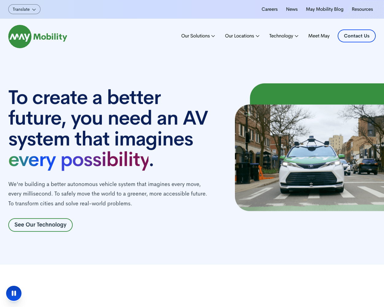 Screenshot of MayMobility Website