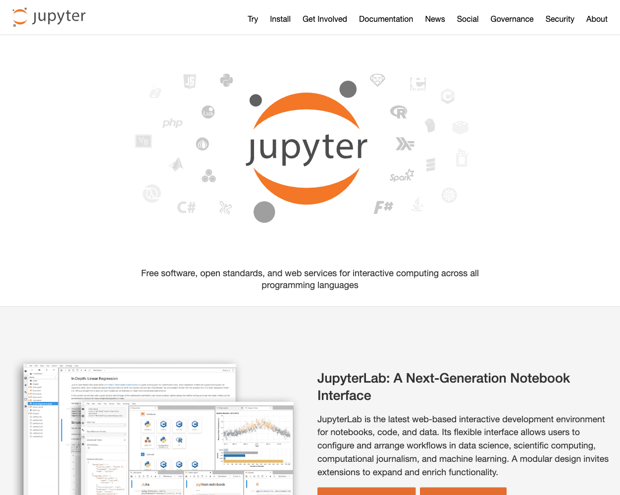 Screenshot of Jupyter Website