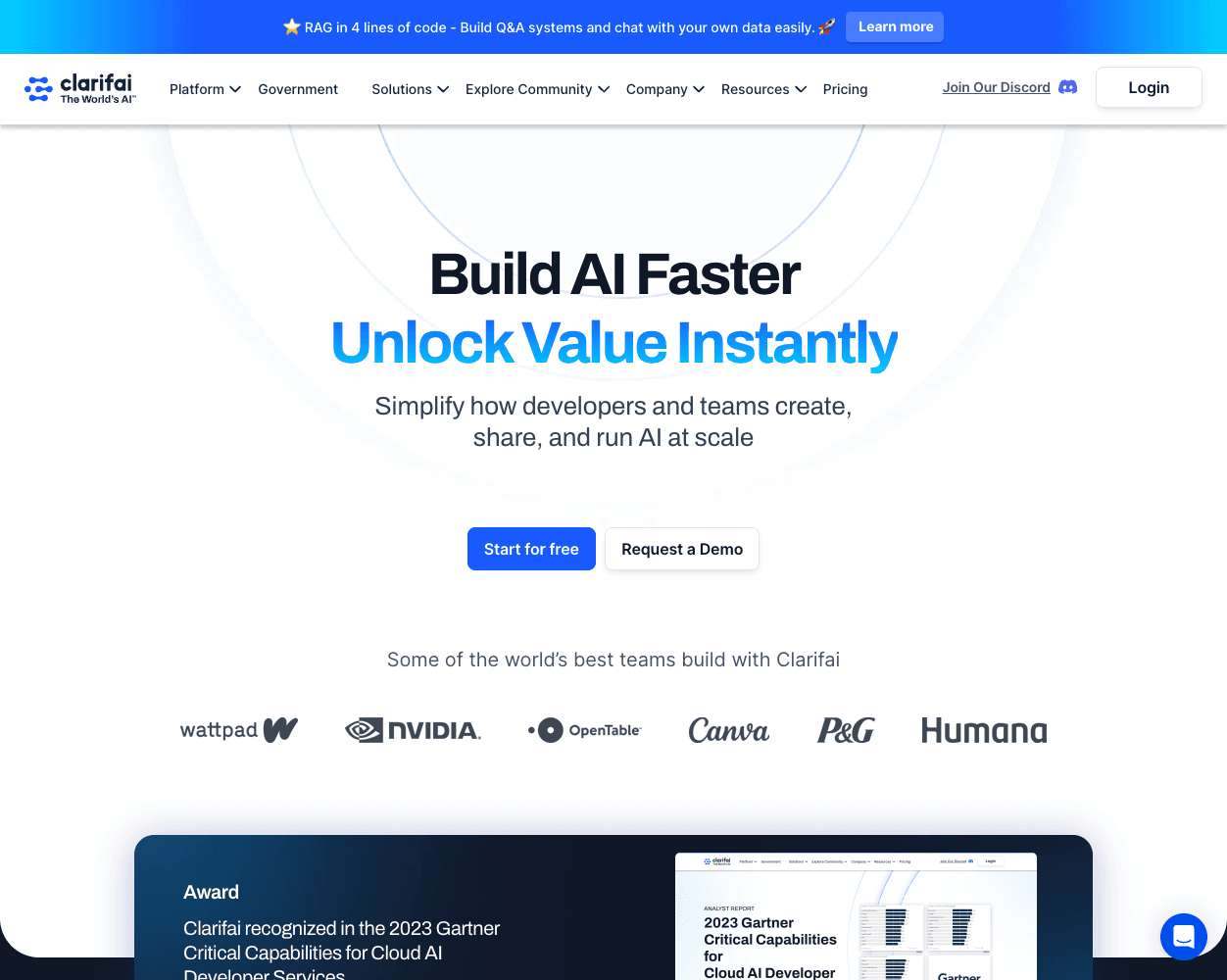 Screenshot of Clarifai Website