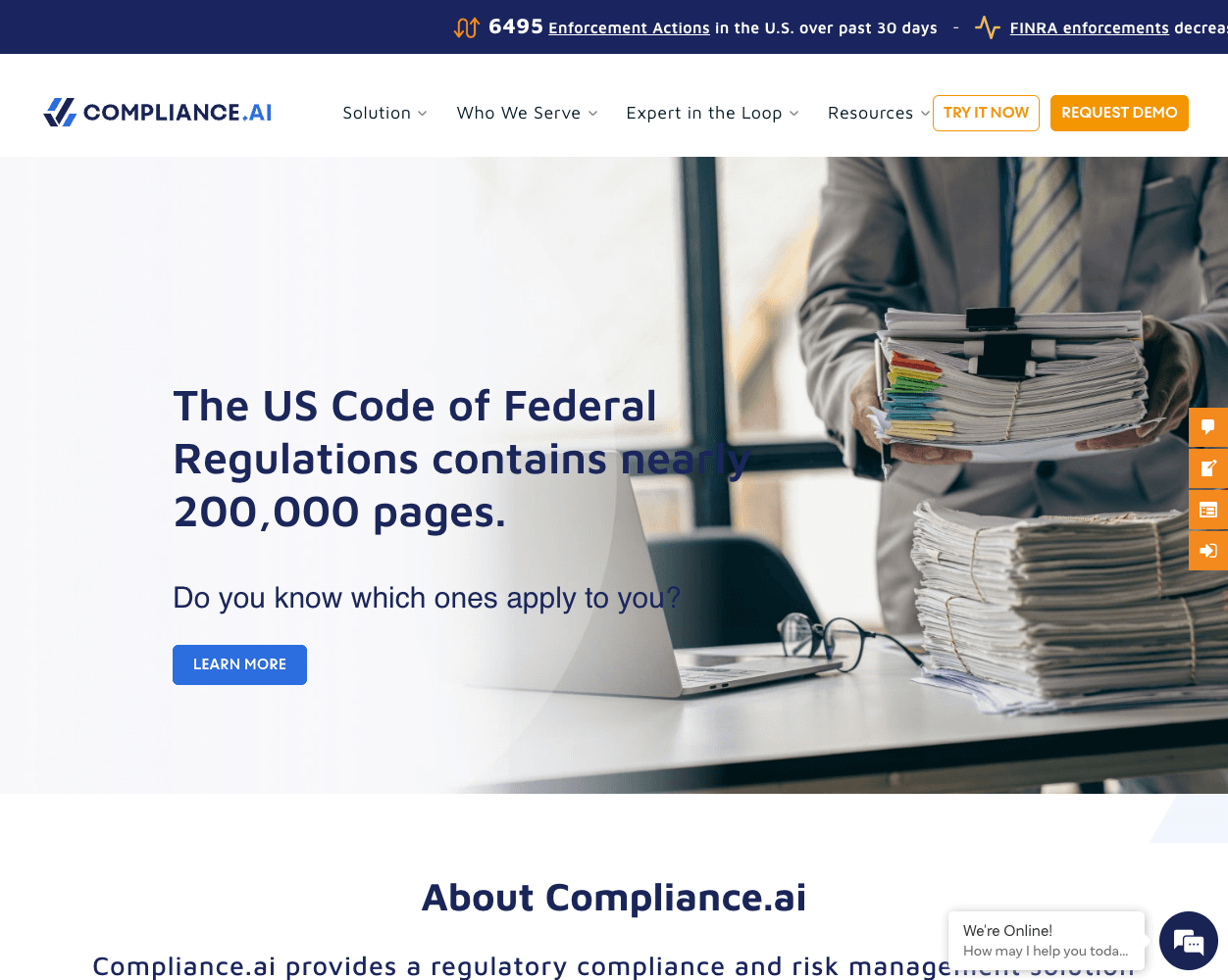 Screenshot of Compliance AI Website