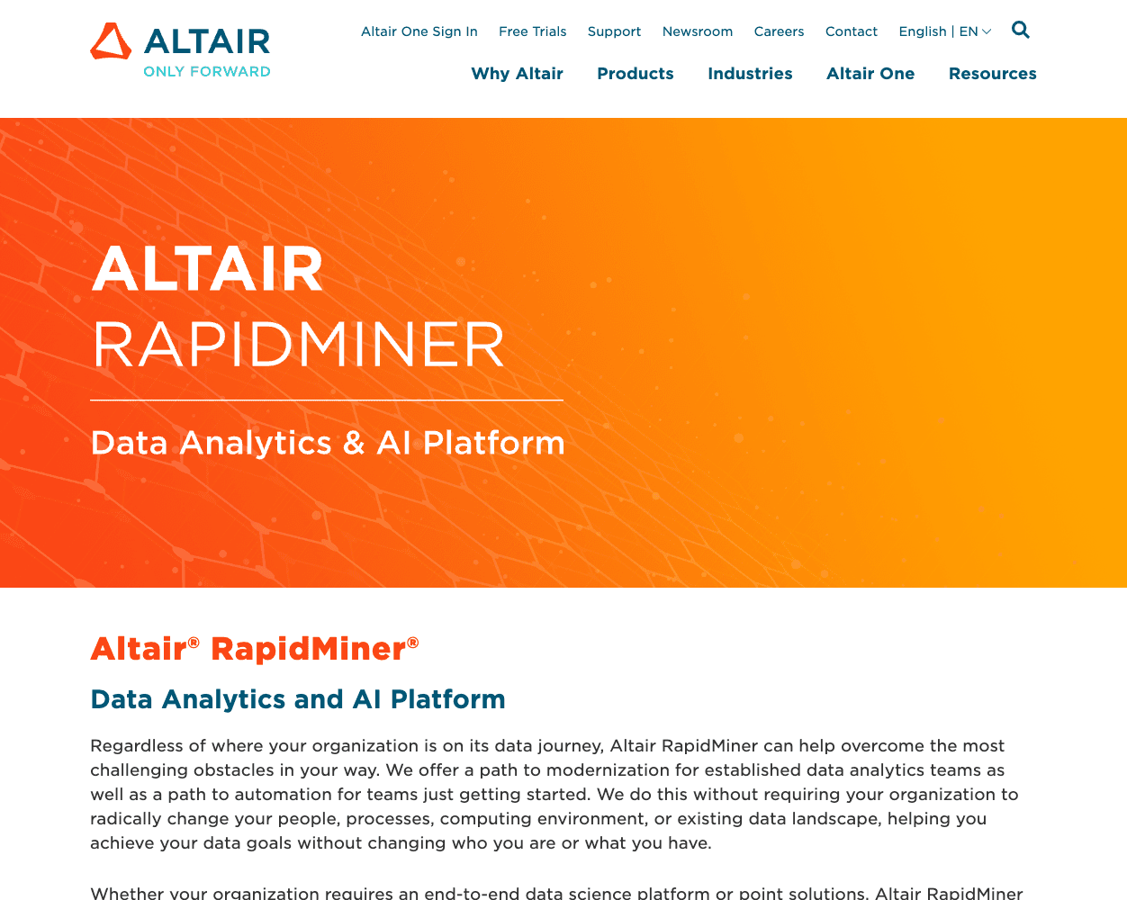 Screenshot of RapidMiner Website