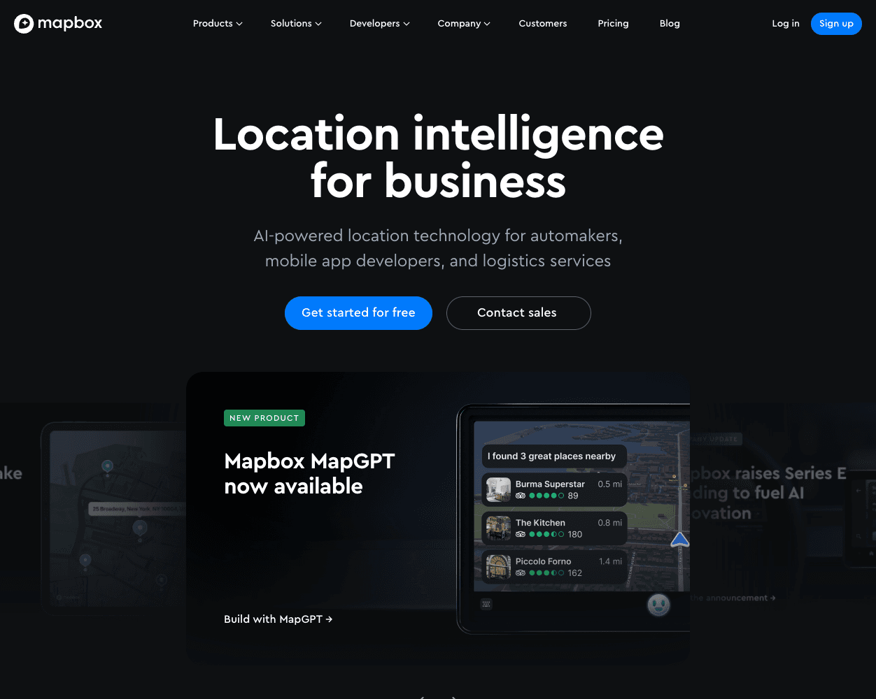 Screenshot of mapbox Website