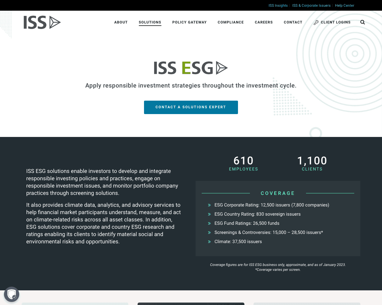 Screenshot of ISS ESG Website