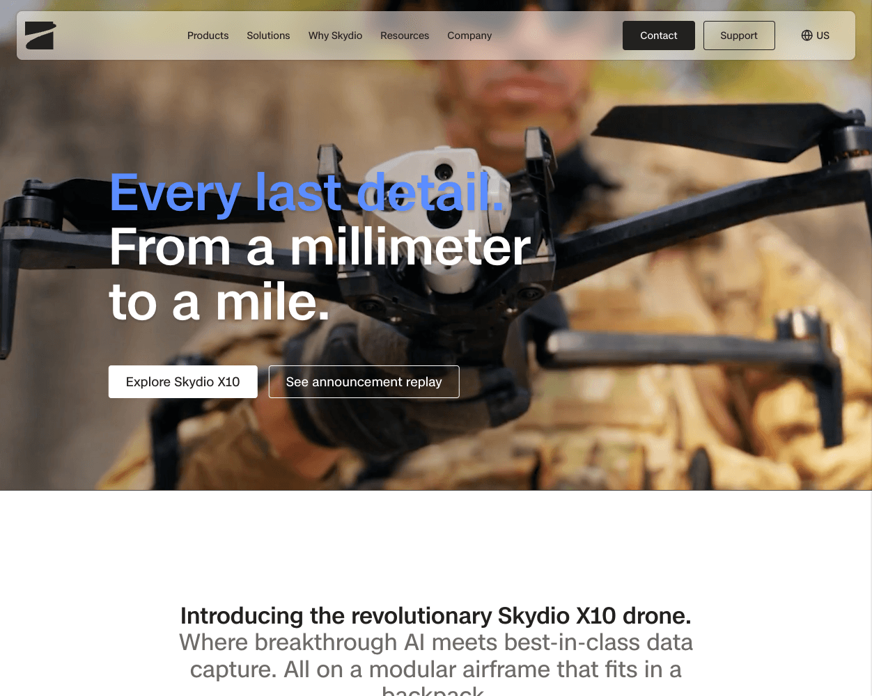 Screenshot of Skydio Website