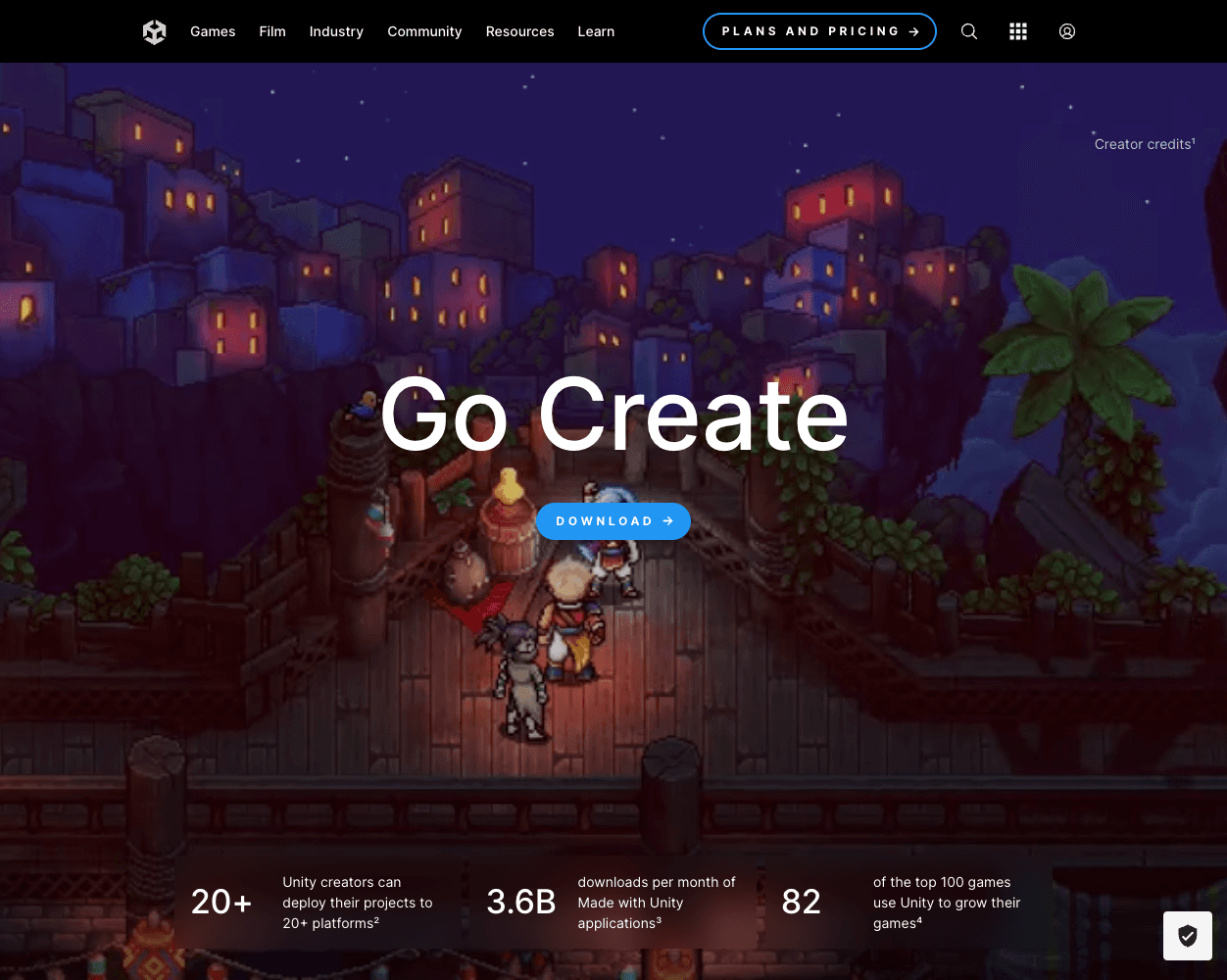 Screenshot of Unity Website