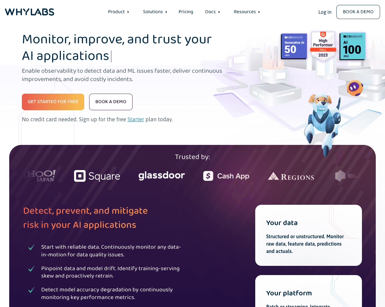 Screenshot of WhyLabs Website