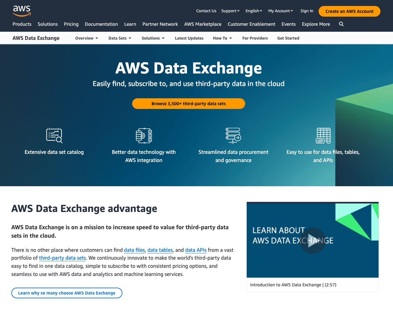 Screenshot of AWS Data Exchange Website