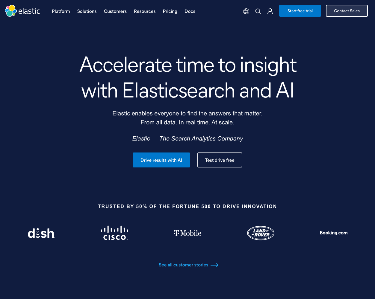 Screenshot of Elastic Website