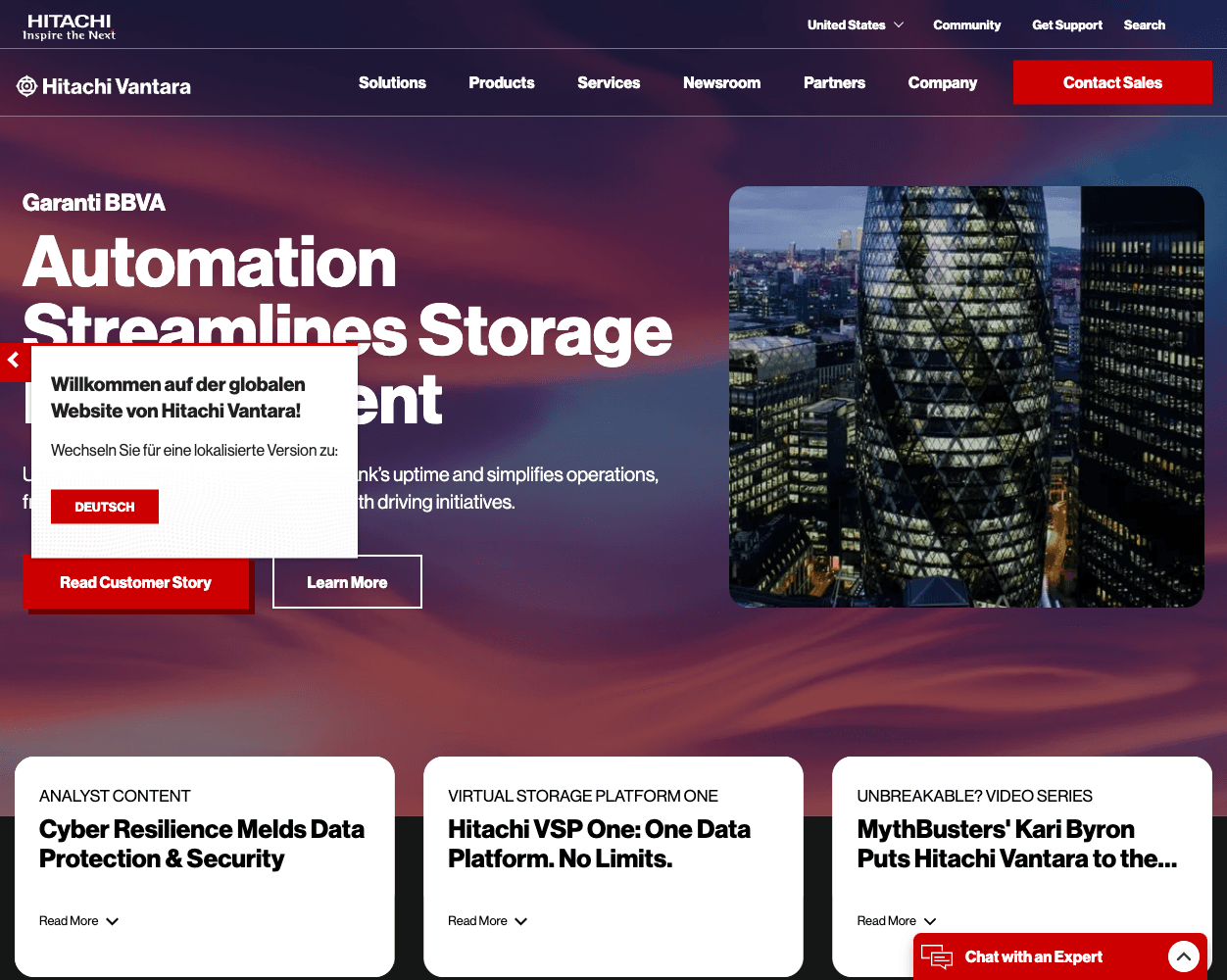 Screenshot of Hitachi Vantara Website