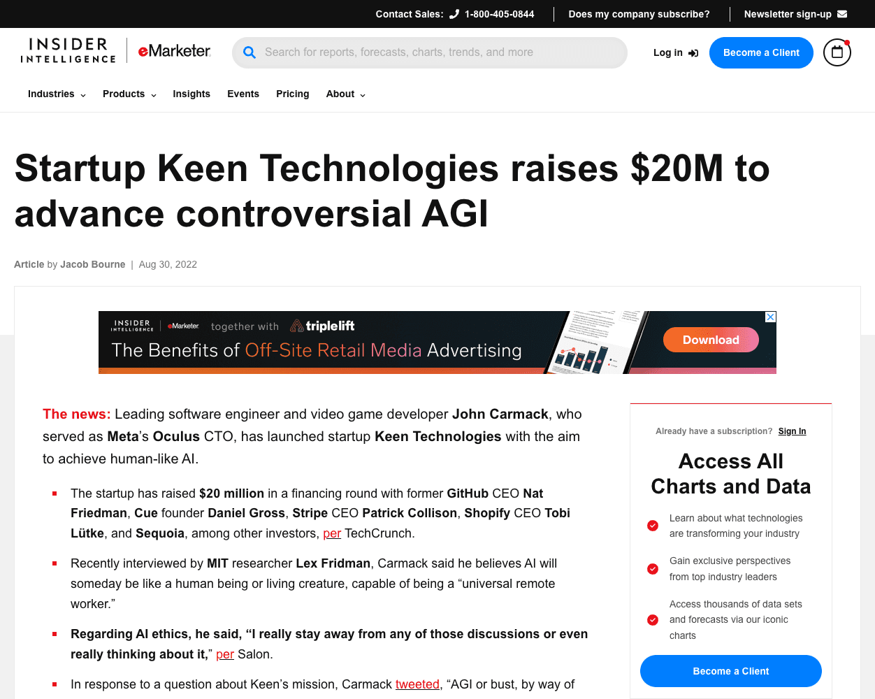 Screenshot of Keen Technologies Website