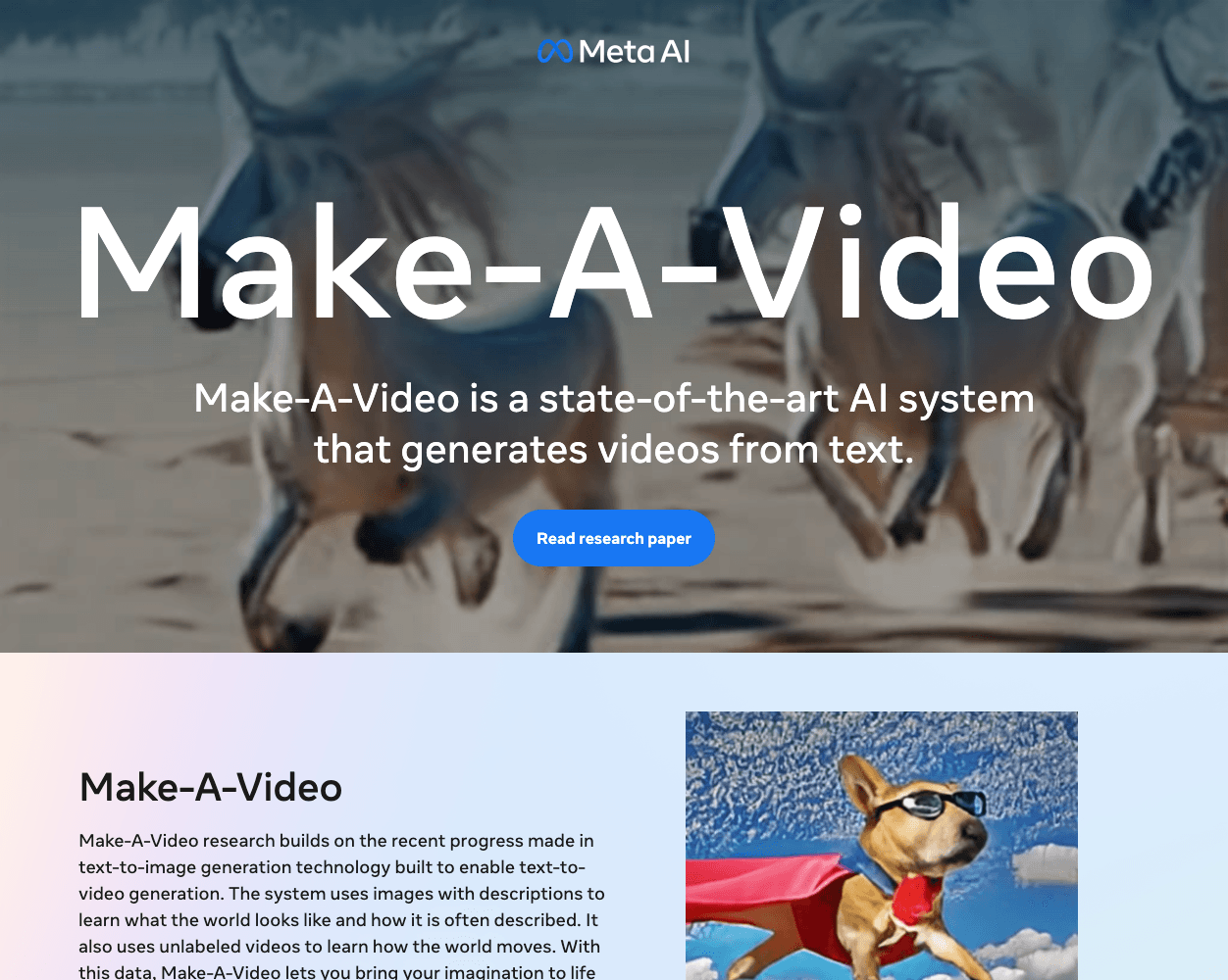 Screenshot of Meta AI Make-a-video Website