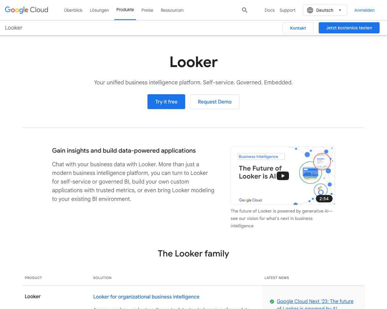 Screenshot of Looker Website