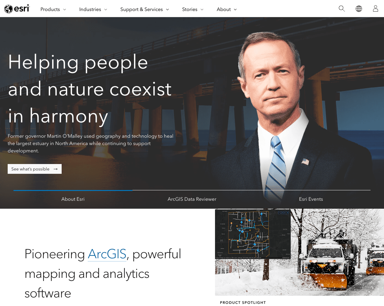 Screenshot of Esri Website