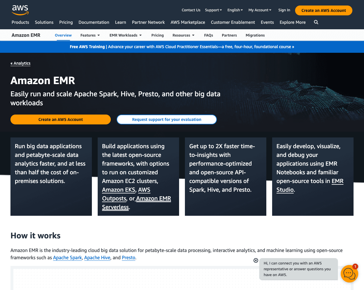 Screenshot of Amazon EMR Website