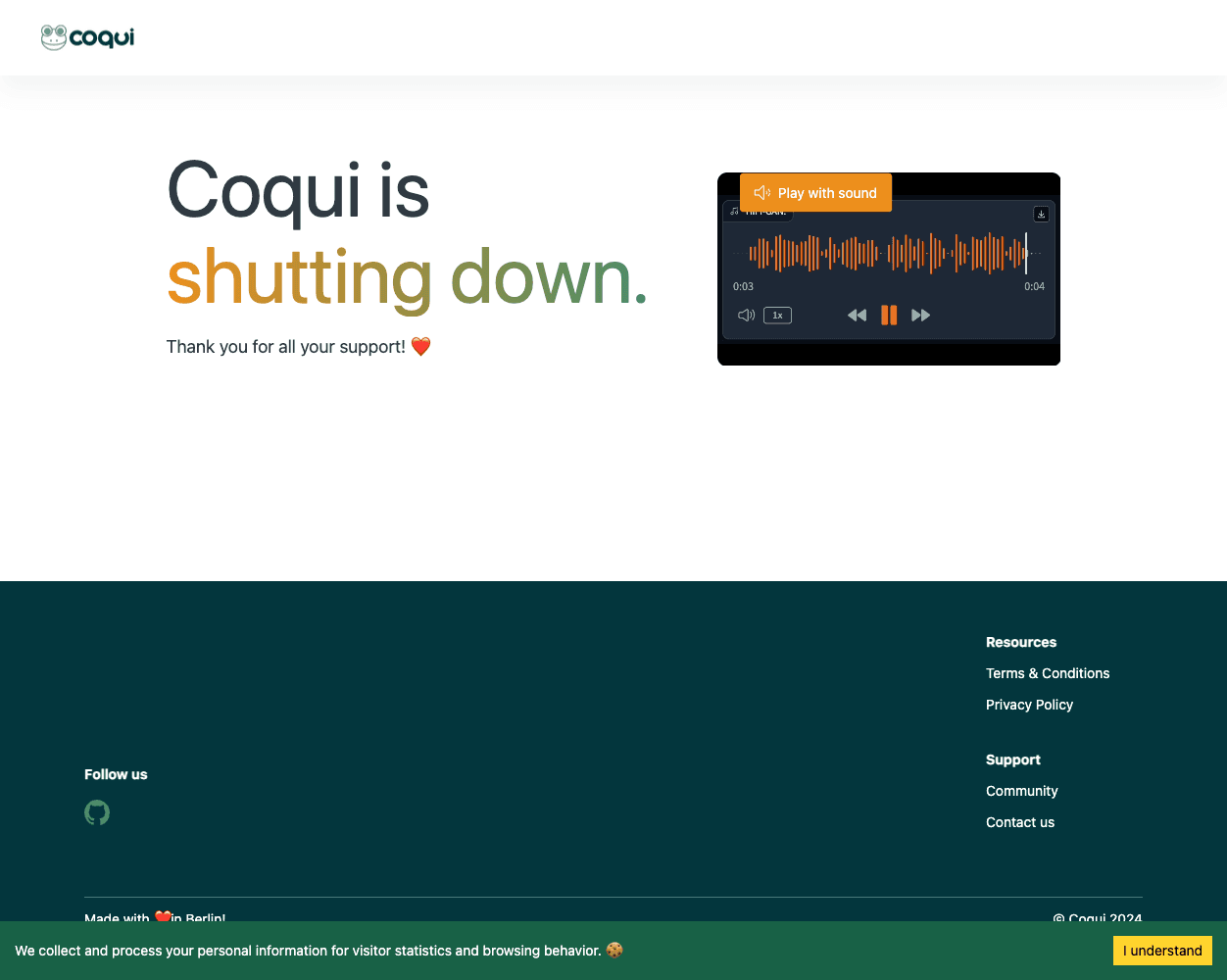 Screenshot of Coqui Website