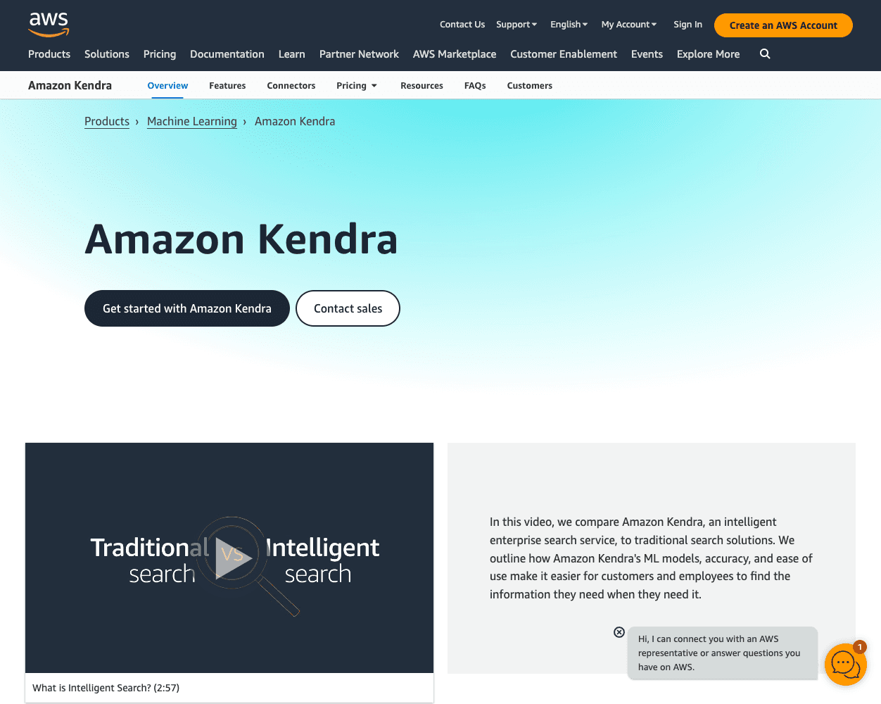 Screenshot of Amazon Kendra Website