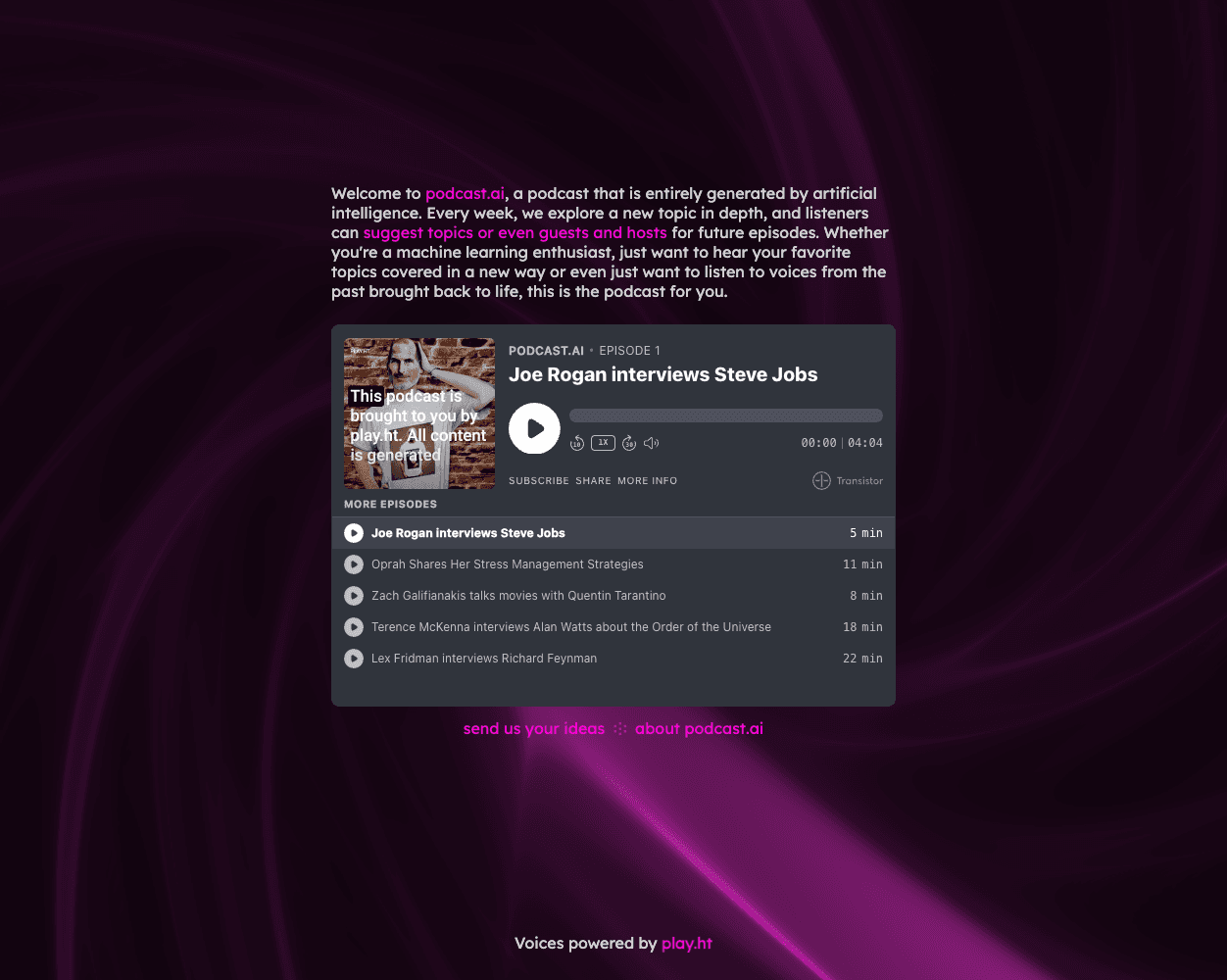 Screenshot of Podcast.ai Website