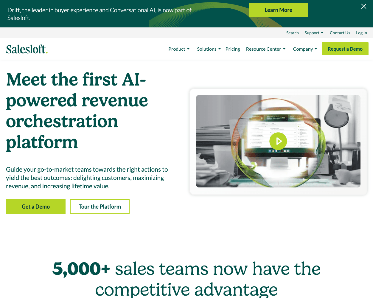 Screenshot of Salesloft Website