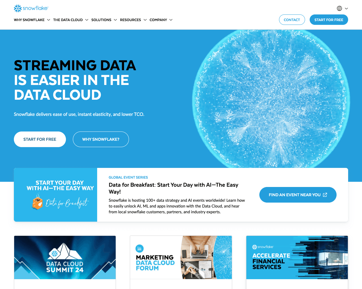 Screenshot of Snowflake Website