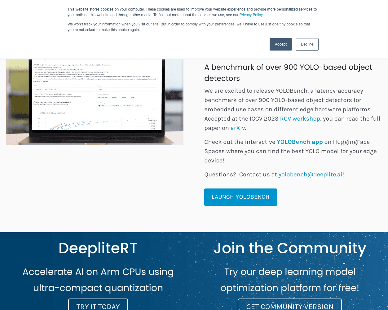 Screenshot of Deeplite Website