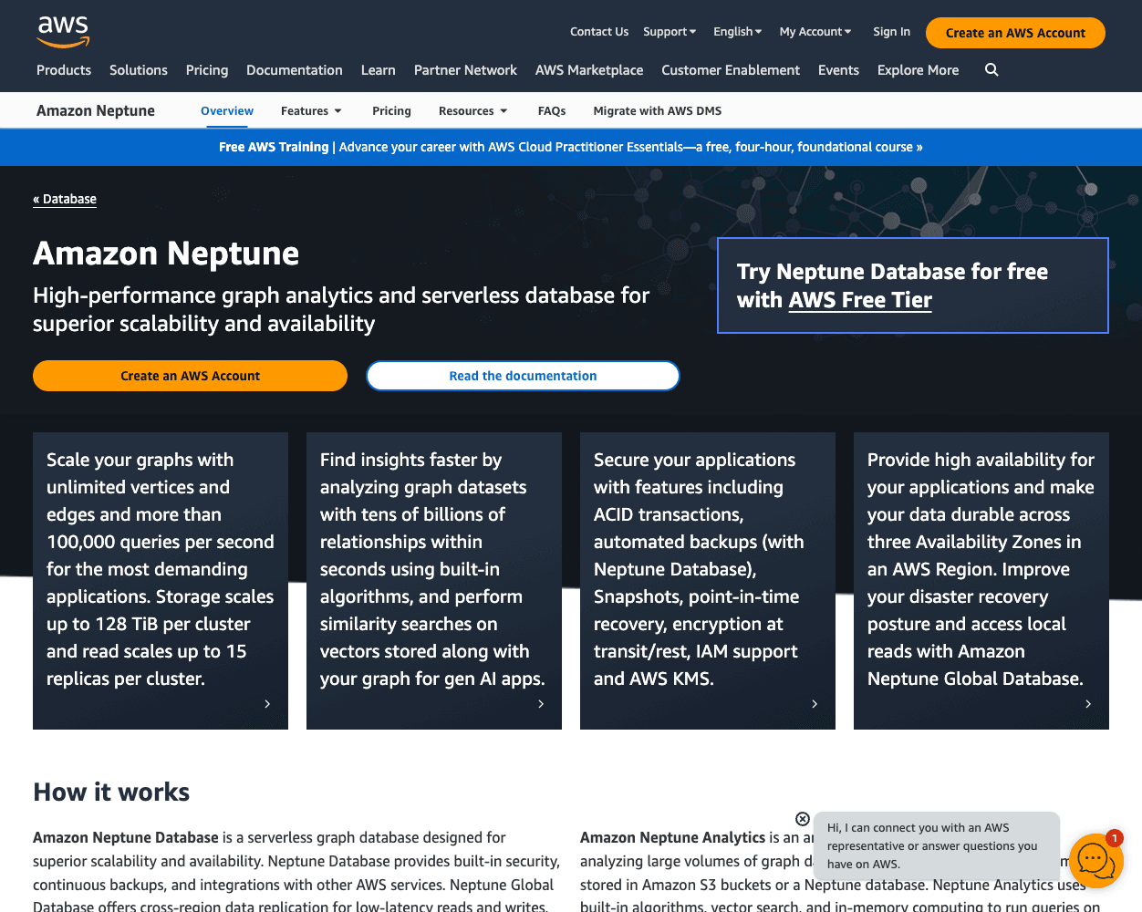 Screenshot of Amazon Neptune Website