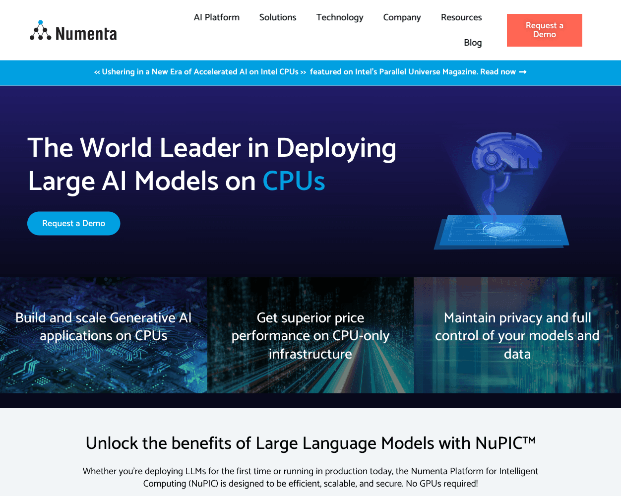 Screenshot of Numenta Website