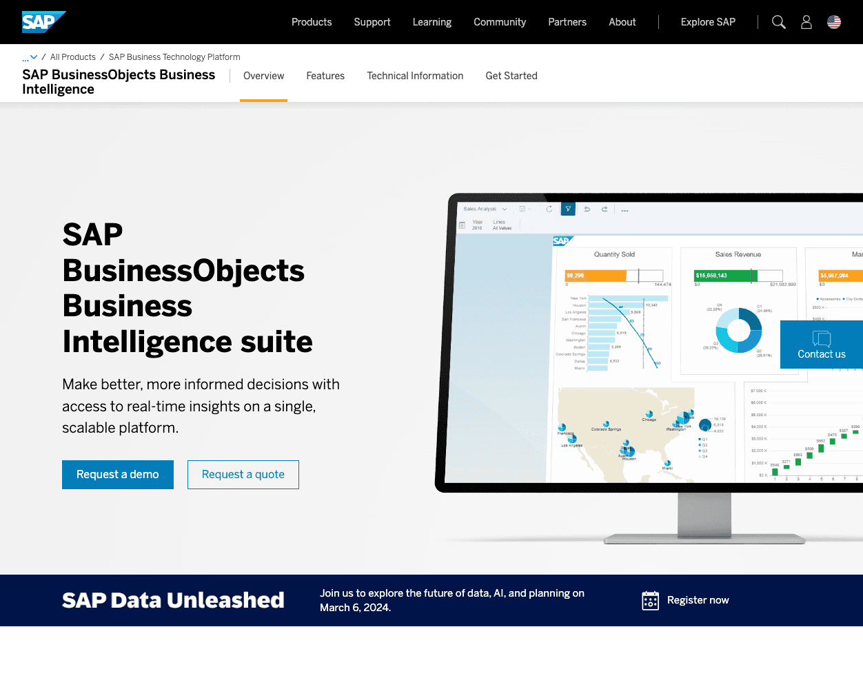 Screenshot of SAP Business Intelligence Suite Website