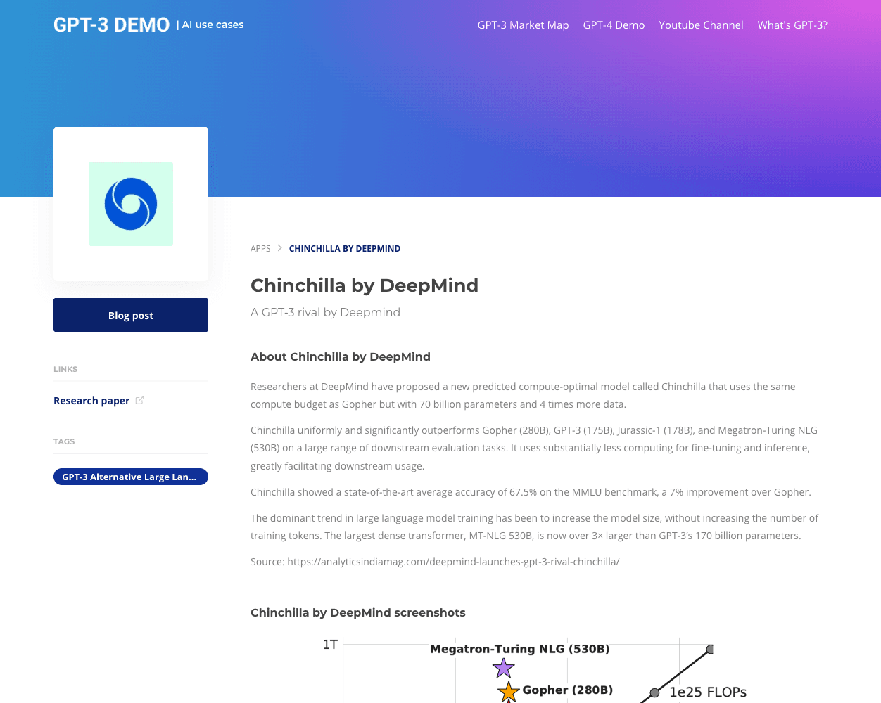 Screenshot of Deepmind Chinchilla Website