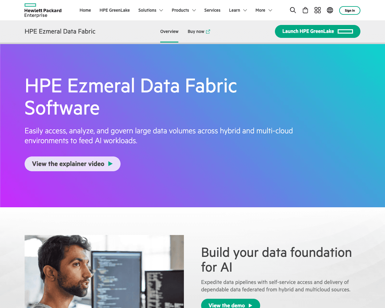 Screenshot of HPE Ezmeral Data Fabric Website