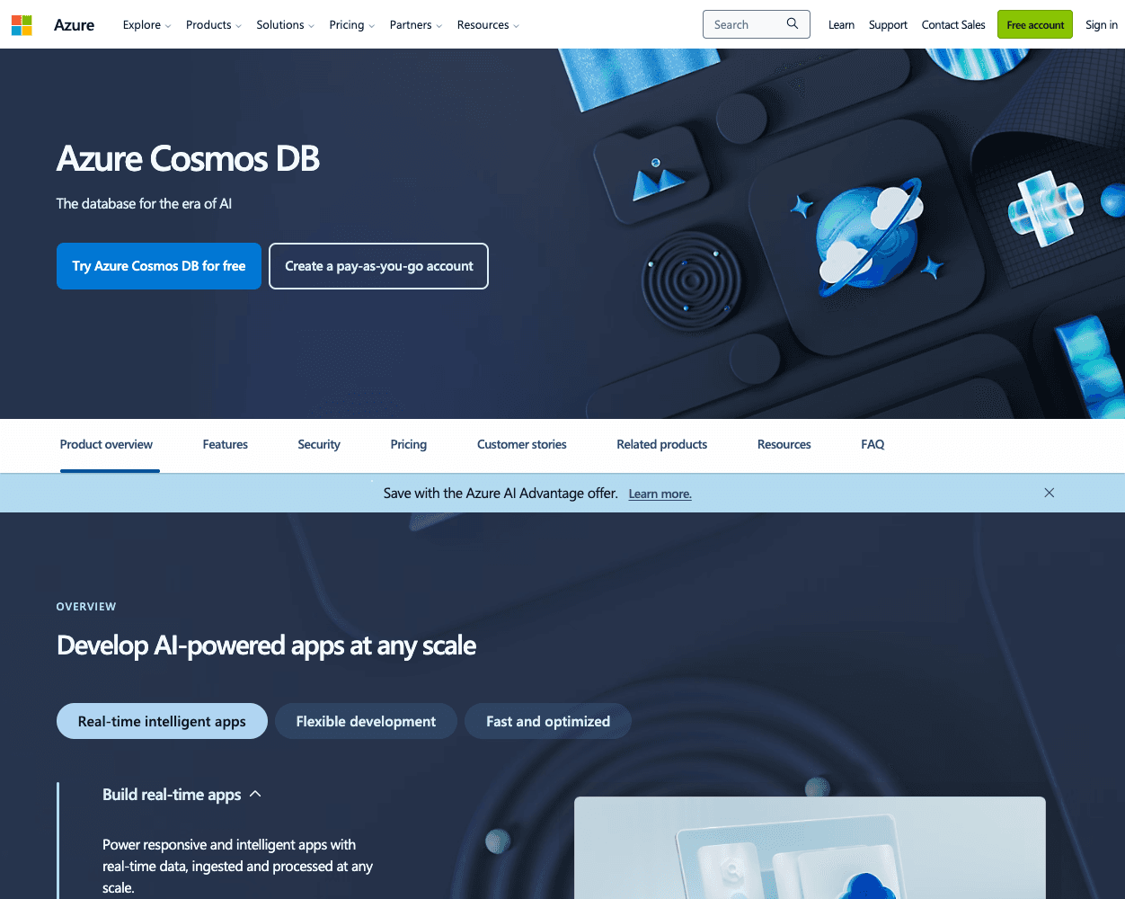 Screenshot of Azure CosmosDB Website