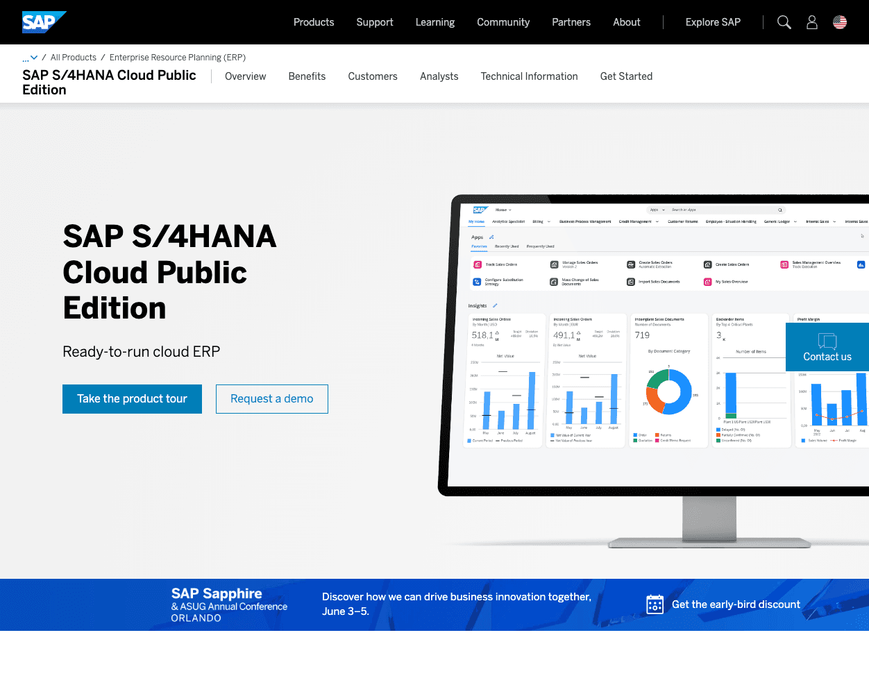 Screenshot of SAP S/4 HANA Website