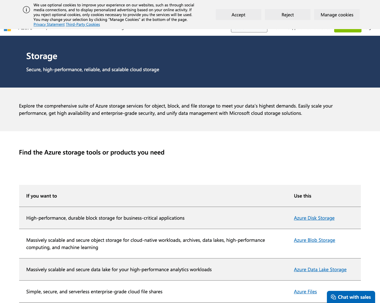 Azure Storage screenshot