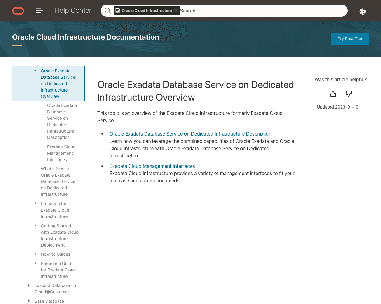 Oracle Exadata Cloud Service screenshot