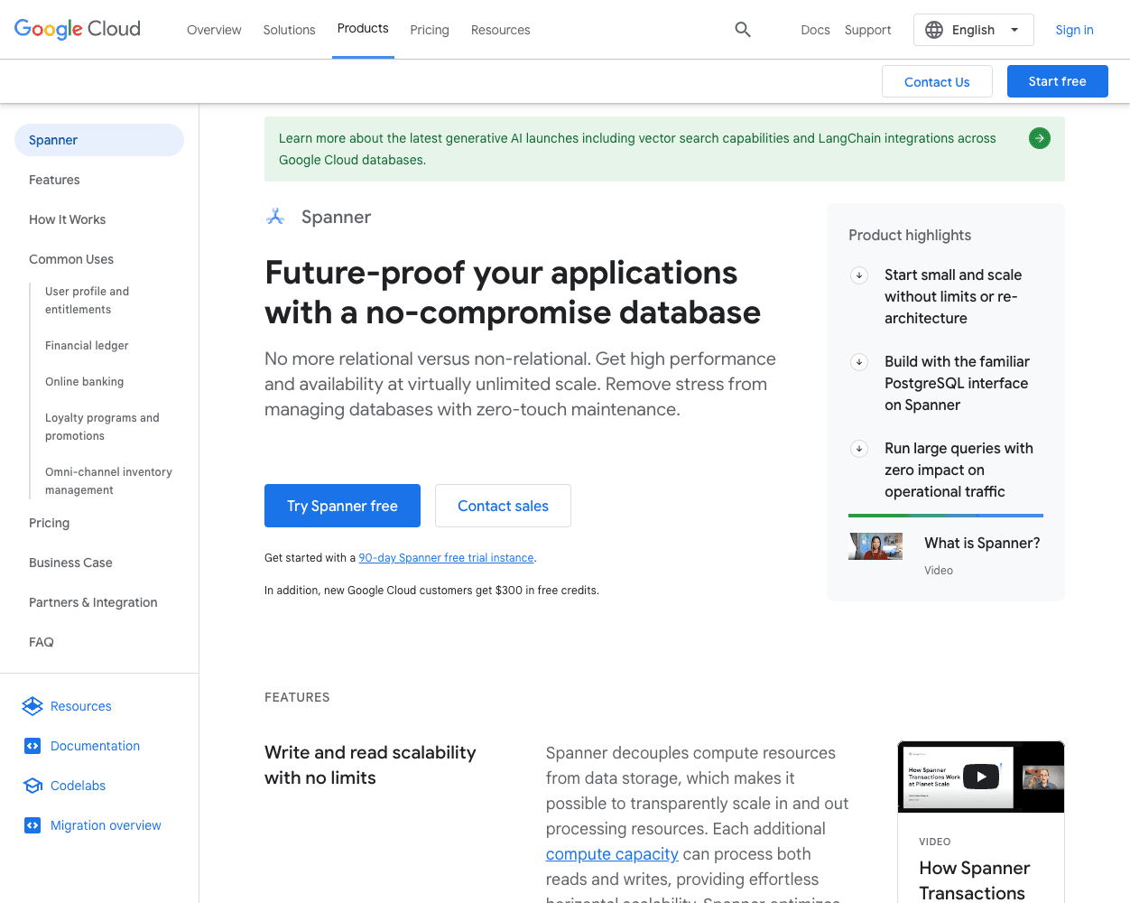 Google Cloud Spanner screenshot