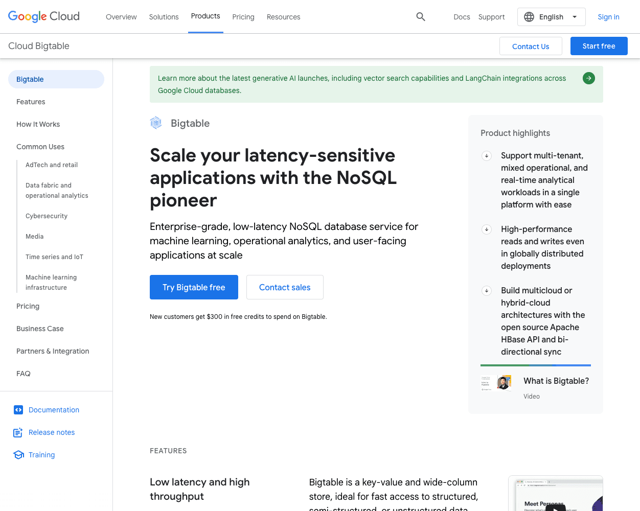 Google Cloud Bigtable screenshot