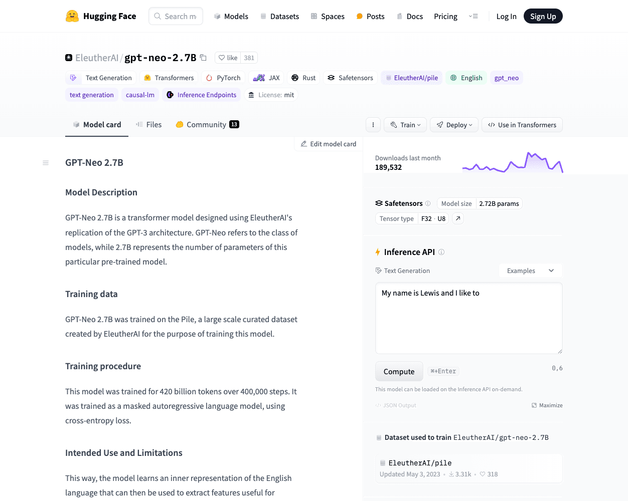 EleutherAI GPT-Neo-2.7B screenshot
